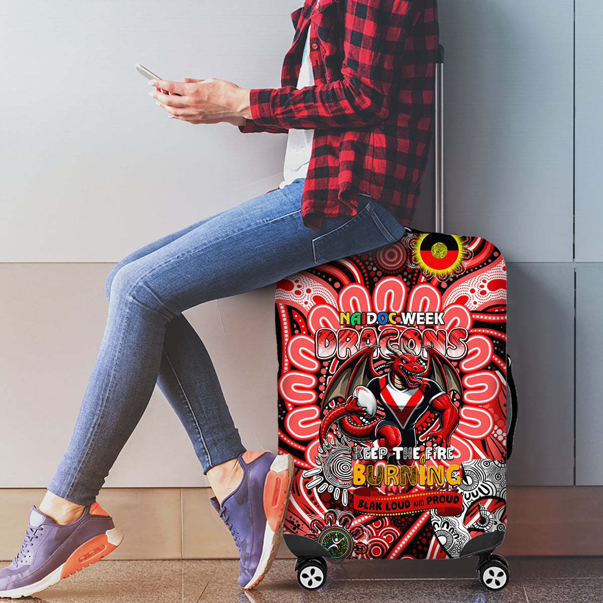 NAIDOC Week 2024 Dragons Luggage Cover Mascot Rugby