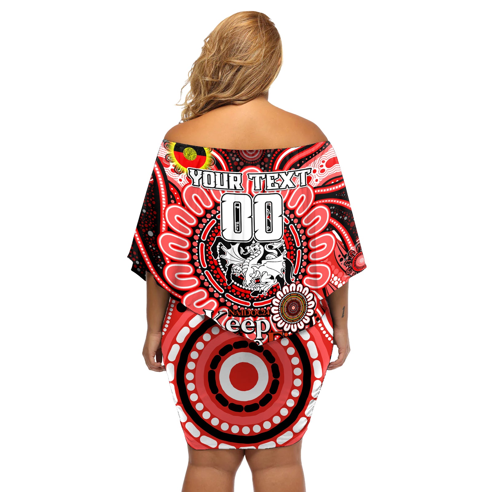 Custom NAIDOC Week 2024 Dragons Off Shoulder Short Dress Mascot Rugby