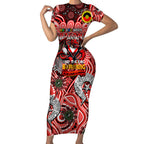 Custom NAIDOC Week 2024 Dragons Short Sleeve Bodycon Dress Mascot Rugby