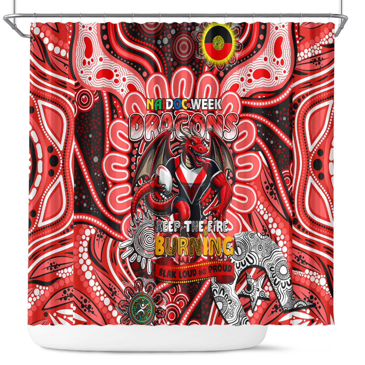 NAIDOC Week 2024 Dragons Shower Curtain Mascot Rugby