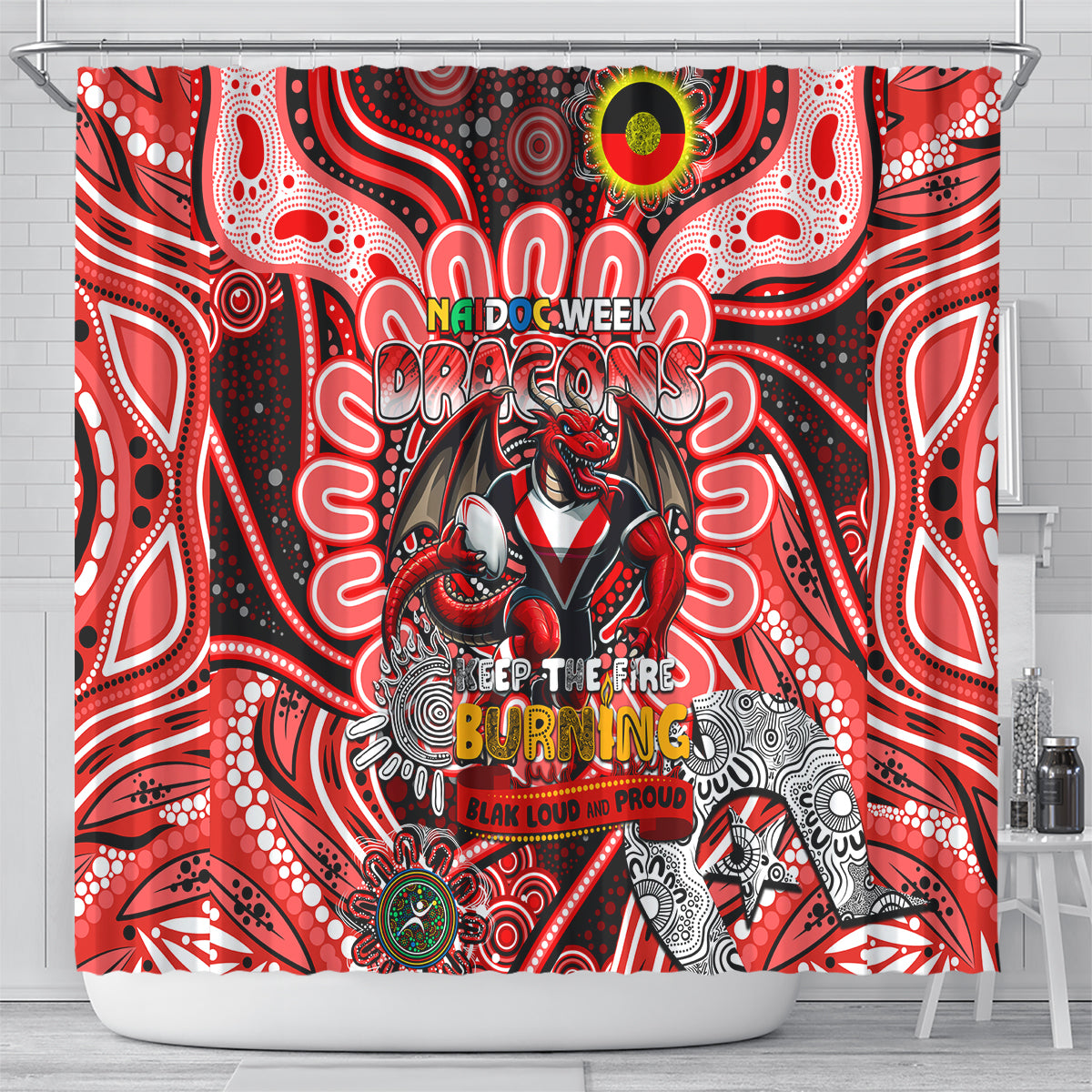 NAIDOC Week 2024 Dragons Shower Curtain Mascot Rugby