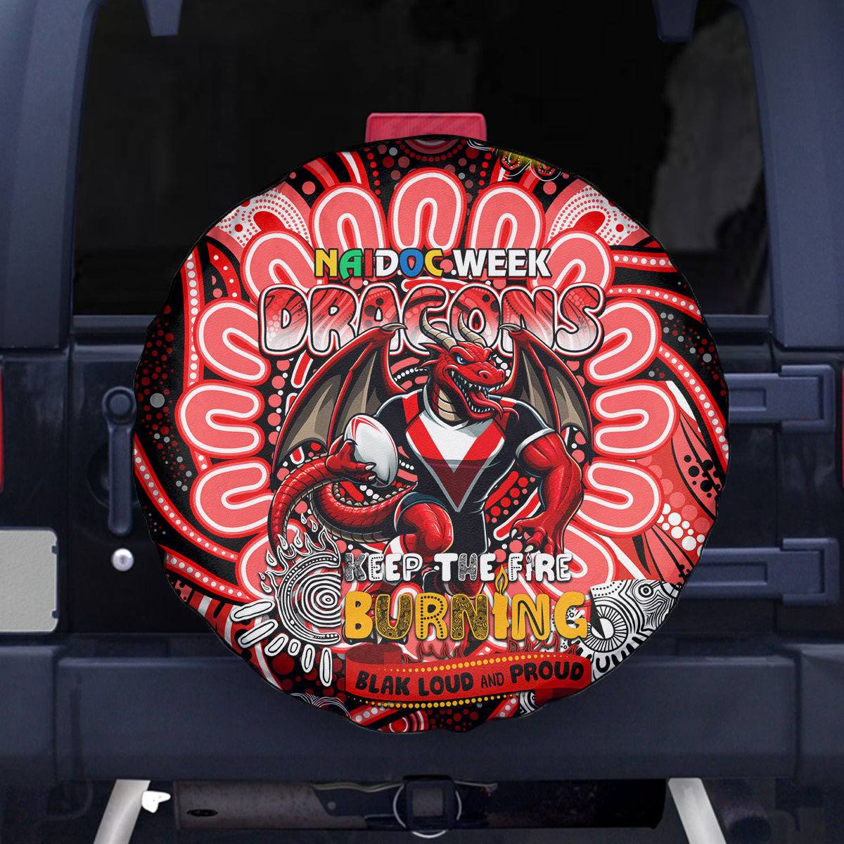 NAIDOC Week 2024 Dragons Spare Tire Cover Mascot Rugby