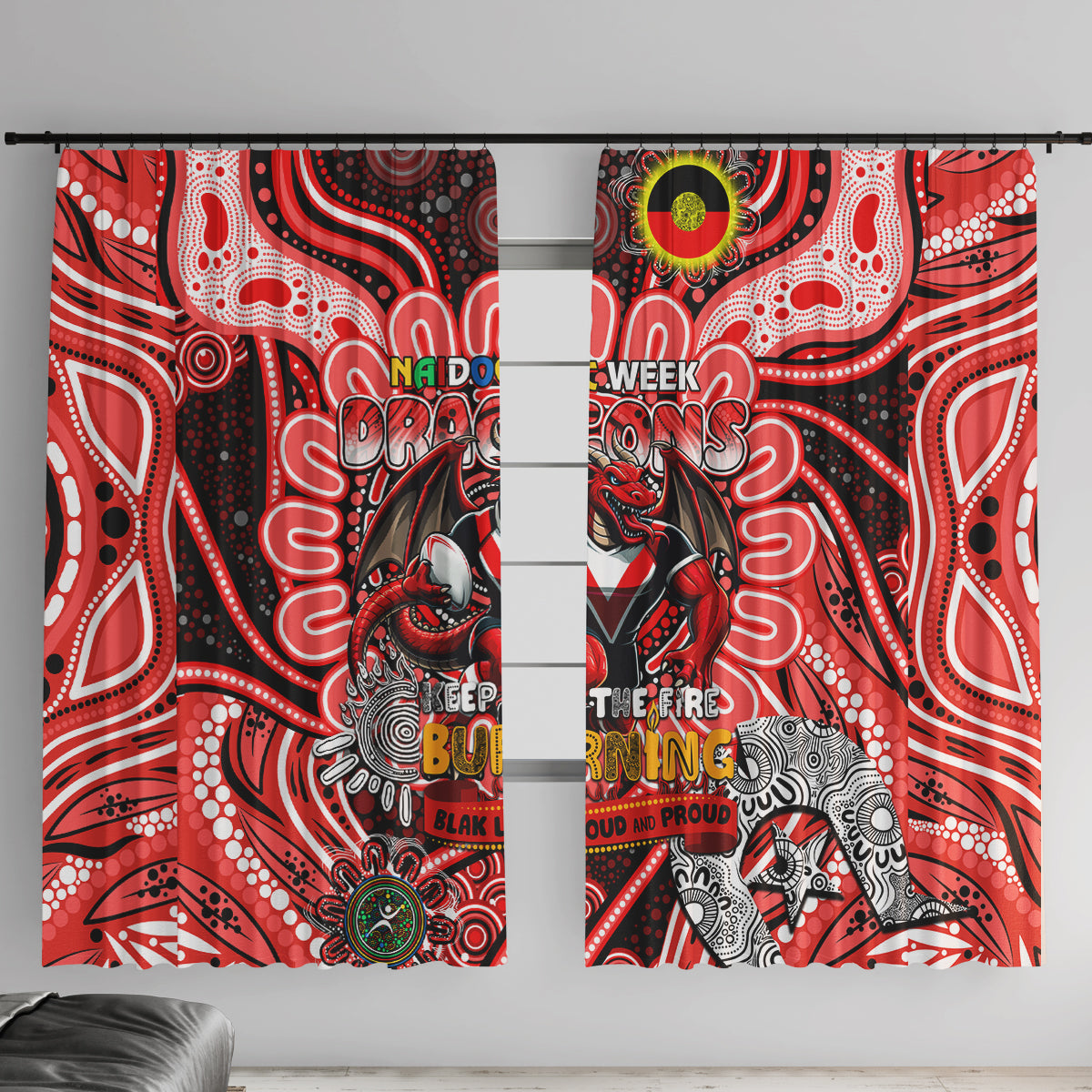 NAIDOC Week 2024 Dragons Window Curtain Mascot Rugby