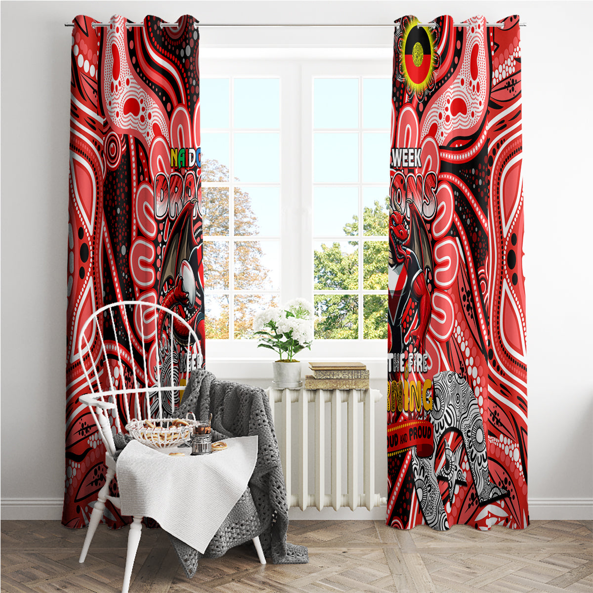 NAIDOC Week 2024 Dragons Window Curtain Mascot Rugby