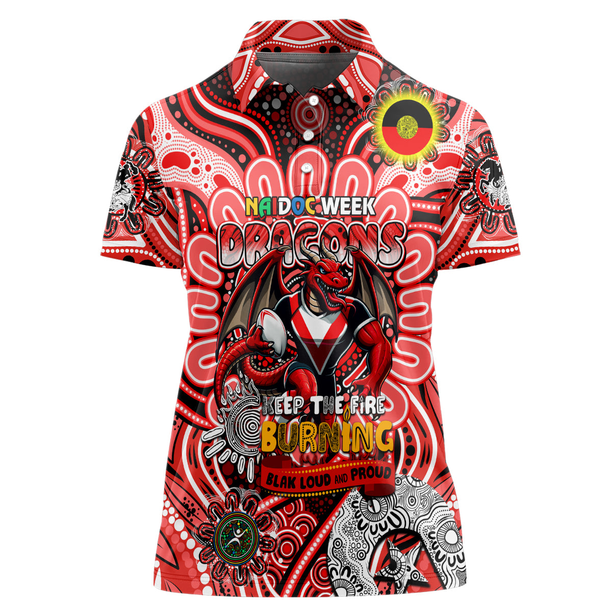 Custom NAIDOC Week 2024 Dragons Women Polo Shirt Mascot Rugby