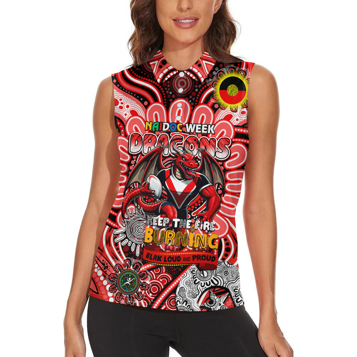 Custom NAIDOC Week 2024 Dragons Women Sleeveless Polo Shirt Mascot Rugby
