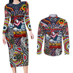 Custom NAIDOC Week 2024 Roosters Couples Matching Long Sleeve Bodycon Dress and Long Sleeve Button Shirt Mascot Rugby