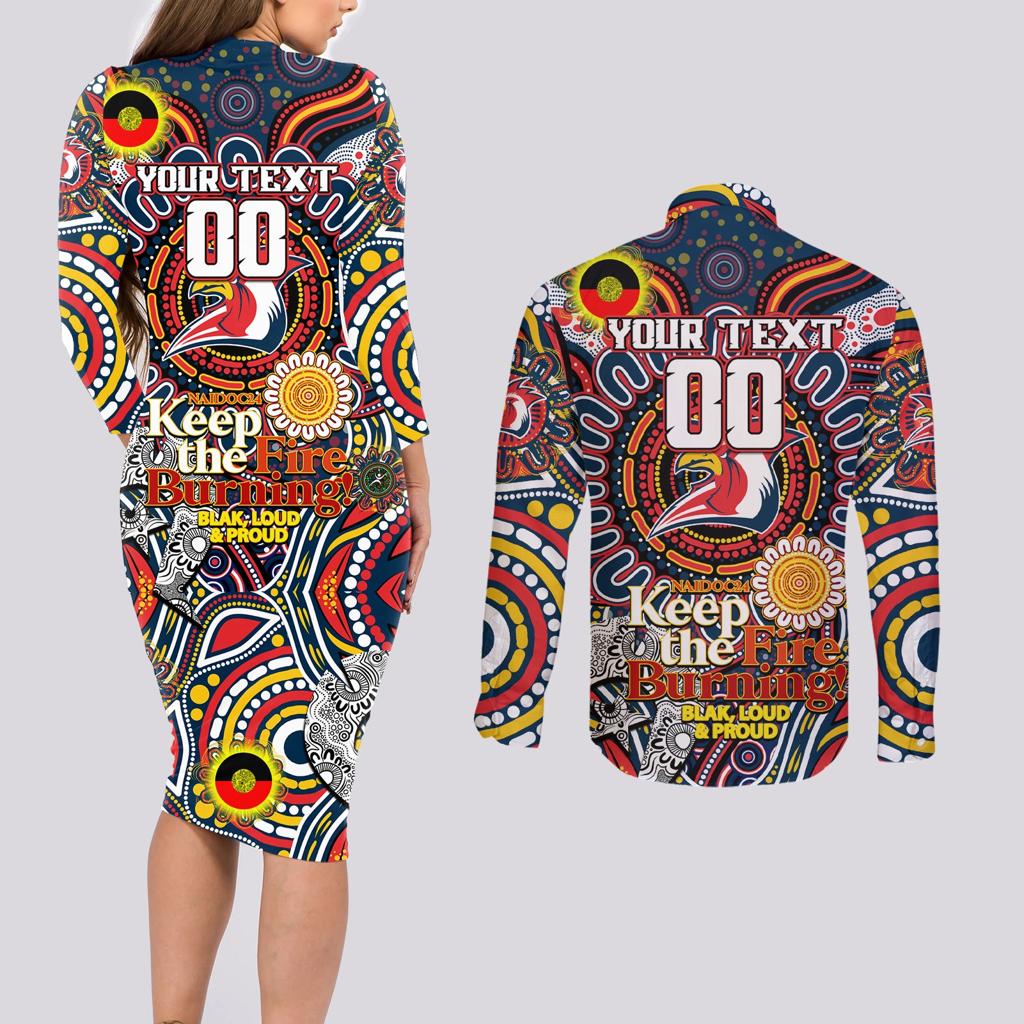 Custom NAIDOC Week 2024 Roosters Couples Matching Long Sleeve Bodycon Dress and Long Sleeve Button Shirt Mascot Rugby