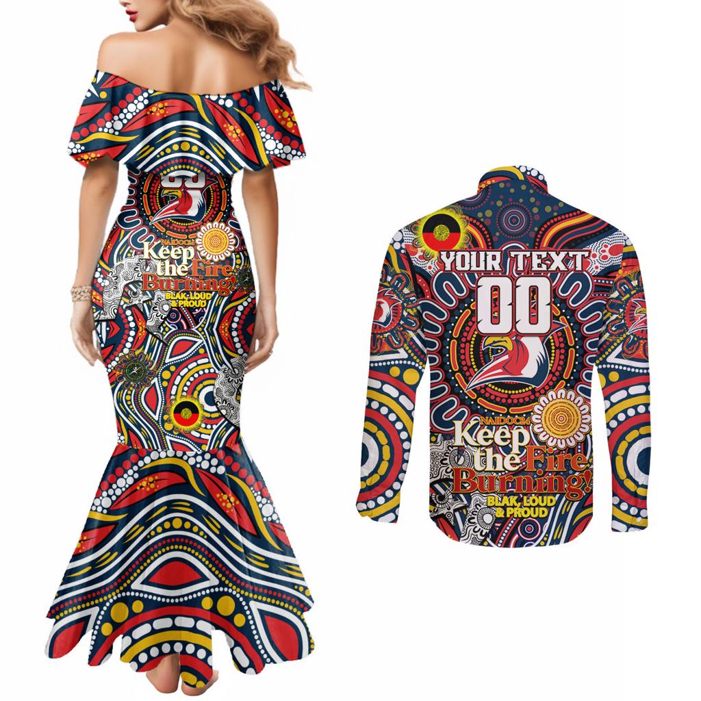 Custom NAIDOC Week 2024 Roosters Couples Matching Mermaid Dress and Long Sleeve Button Shirt Mascot Rugby