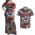 Custom NAIDOC Week 2024 Roosters Couples Matching Off Shoulder Maxi Dress and Hawaiian Shirt Mascot Rugby