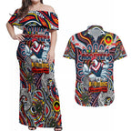 Custom NAIDOC Week 2024 Roosters Couples Matching Off Shoulder Maxi Dress and Hawaiian Shirt Mascot Rugby