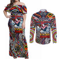 Custom NAIDOC Week 2024 Roosters Couples Matching Off Shoulder Maxi Dress and Long Sleeve Button Shirt Mascot Rugby