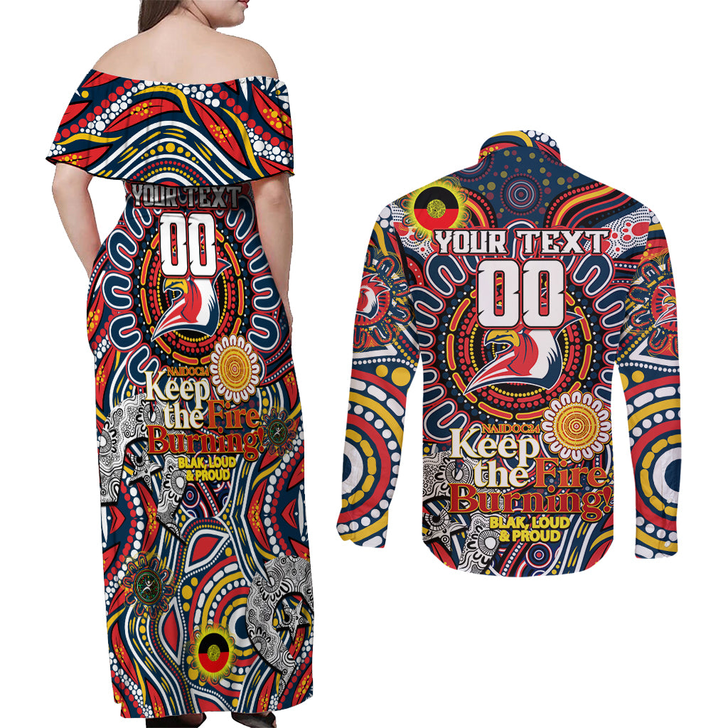 Custom NAIDOC Week 2024 Roosters Couples Matching Off Shoulder Maxi Dress and Long Sleeve Button Shirt Mascot Rugby
