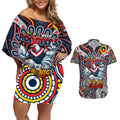 Custom NAIDOC Week 2024 Roosters Couples Matching Off Shoulder Short Dress and Hawaiian Shirt Mascot Rugby