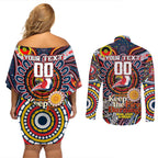 Custom NAIDOC Week 2024 Roosters Couples Matching Off Shoulder Short Dress and Long Sleeve Button Shirt Mascot Rugby
