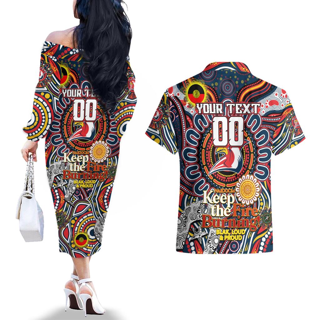 Custom NAIDOC Week 2024 Roosters Couples Matching Off The Shoulder Long Sleeve Dress and Hawaiian Shirt Mascot Rugby