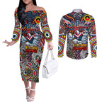 Custom NAIDOC Week 2024 Roosters Couples Matching Off The Shoulder Long Sleeve Dress and Long Sleeve Button Shirt Mascot Rugby