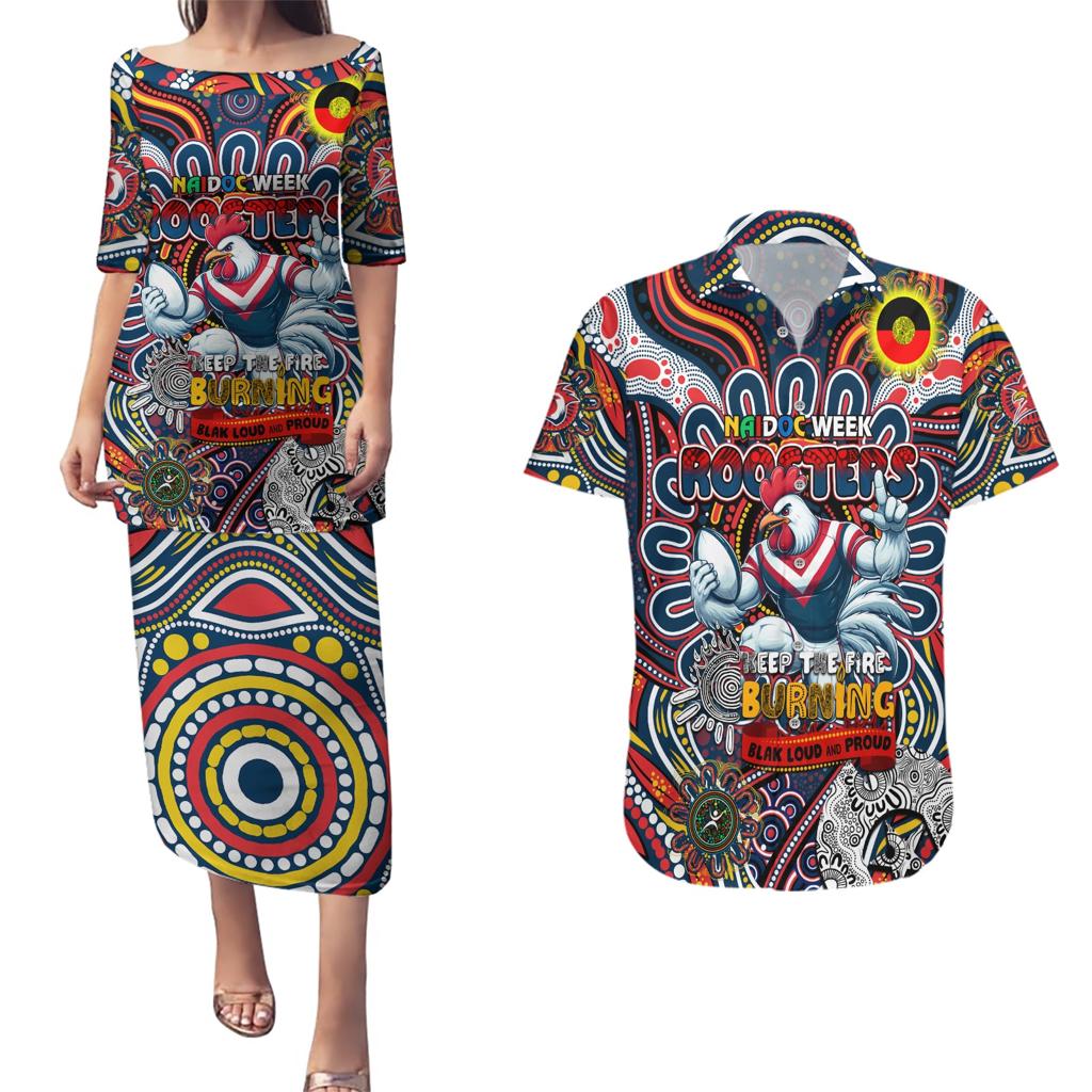 Custom NAIDOC Week 2024 Roosters Couples Matching Puletasi and Hawaiian Shirt Mascot Rugby