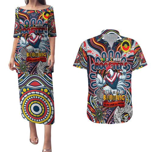Custom NAIDOC Week 2024 Roosters Couples Matching Puletasi and Hawaiian Shirt Mascot Rugby