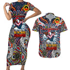 Custom NAIDOC Week 2024 Roosters Couples Matching Short Sleeve Bodycon Dress and Hawaiian Shirt Mascot Rugby