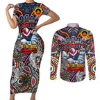 Custom NAIDOC Week 2024 Roosters Couples Matching Short Sleeve Bodycon Dress and Long Sleeve Button Shirt Mascot Rugby