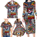 Custom NAIDOC Week 2024 Roosters Family Matching Long Sleeve Bodycon Dress and Hawaiian Shirt Mascot Rugby