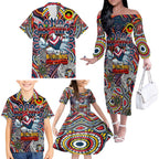 Custom NAIDOC Week 2024 Roosters Family Matching Off The Shoulder Long Sleeve Dress and Hawaiian Shirt Mascot Rugby