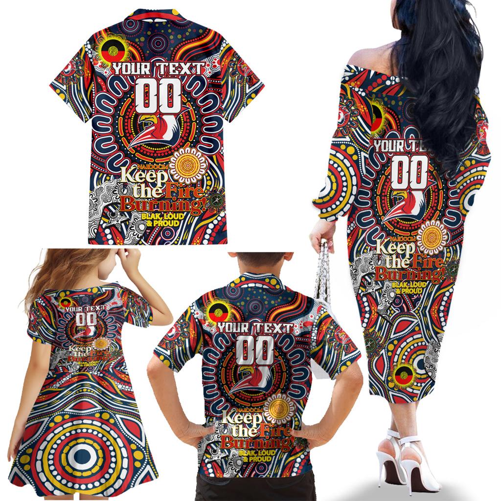 Custom NAIDOC Week 2024 Roosters Family Matching Off The Shoulder Long Sleeve Dress and Hawaiian Shirt Mascot Rugby