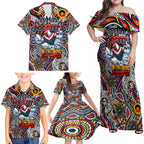 Custom NAIDOC Week 2024 Roosters Family Matching Off Shoulder Maxi Dress and Hawaiian Shirt Mascot Rugby