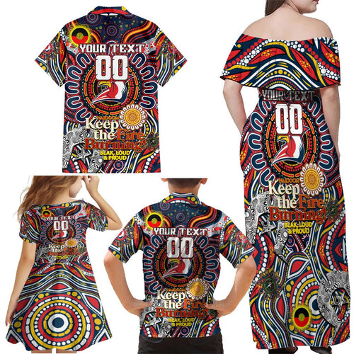 Custom NAIDOC Week 2024 Roosters Family Matching Off Shoulder Maxi Dress and Hawaiian Shirt Mascot Rugby