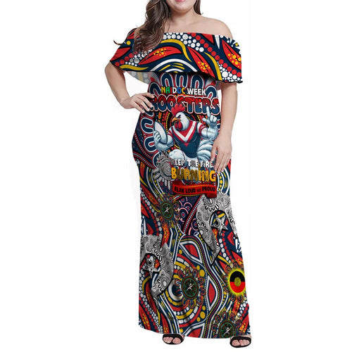 Custom NAIDOC Week 2024 Roosters Family Matching Off Shoulder Maxi Dress and Hawaiian Shirt Mascot Rugby