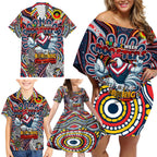 Custom NAIDOC Week 2024 Roosters Family Matching Off Shoulder Short Dress and Hawaiian Shirt Mascot Rugby