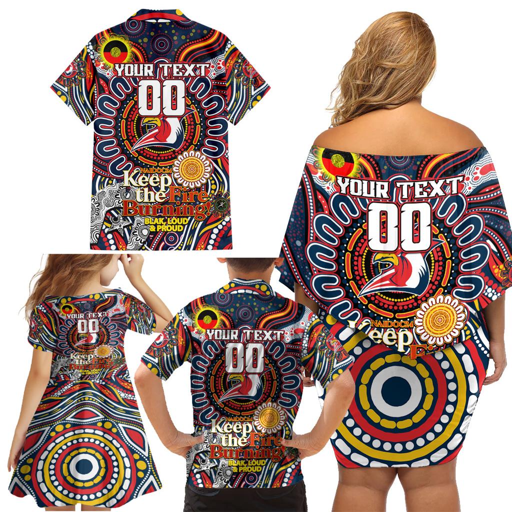 Custom NAIDOC Week 2024 Roosters Family Matching Off Shoulder Short Dress and Hawaiian Shirt Mascot Rugby