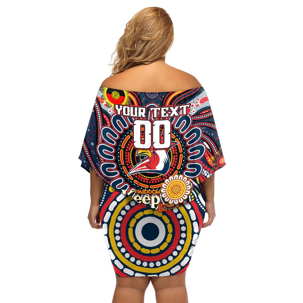 Custom NAIDOC Week 2024 Roosters Family Matching Off Shoulder Short Dress and Hawaiian Shirt Mascot Rugby