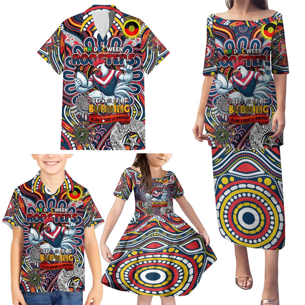 Custom NAIDOC Week 2024 Roosters Family Matching Puletasi and Hawaiian Shirt Mascot Rugby