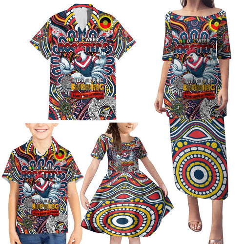 Custom NAIDOC Week 2024 Roosters Family Matching Puletasi and Hawaiian Shirt Mascot Rugby