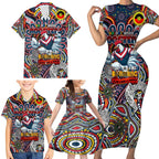 Custom NAIDOC Week 2024 Roosters Family Matching Short Sleeve Bodycon Dress and Hawaiian Shirt Mascot Rugby