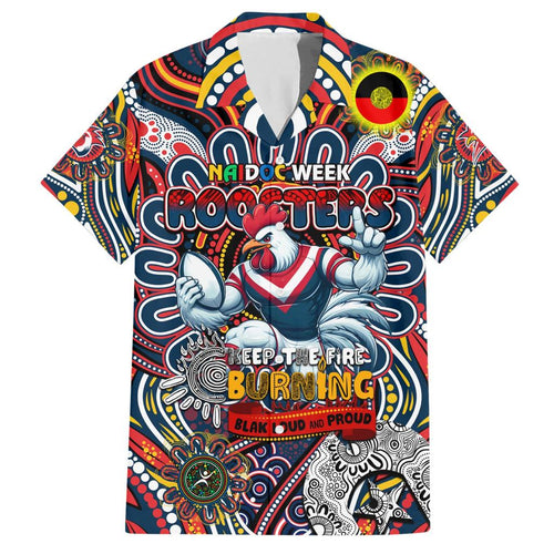 Custom NAIDOC Week 2024 Roosters Family Matching Short Sleeve Bodycon Dress and Hawaiian Shirt Mascot Rugby