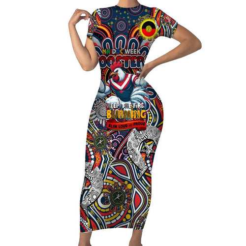 Custom NAIDOC Week 2024 Roosters Family Matching Short Sleeve Bodycon Dress and Hawaiian Shirt Mascot Rugby