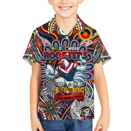 Custom NAIDOC Week 2024 Roosters Family Matching Short Sleeve Bodycon Dress and Hawaiian Shirt Mascot Rugby