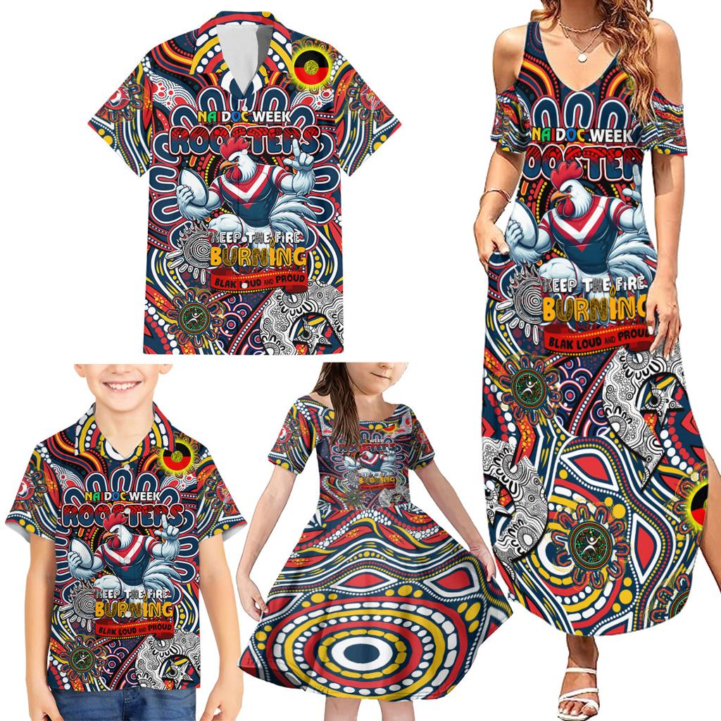 Custom NAIDOC Week 2024 Roosters Family Matching Summer Maxi Dress and Hawaiian Shirt Mascot Rugby