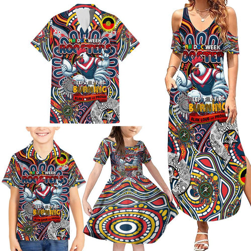 Custom NAIDOC Week 2024 Roosters Family Matching Summer Maxi Dress and Hawaiian Shirt Mascot Rugby