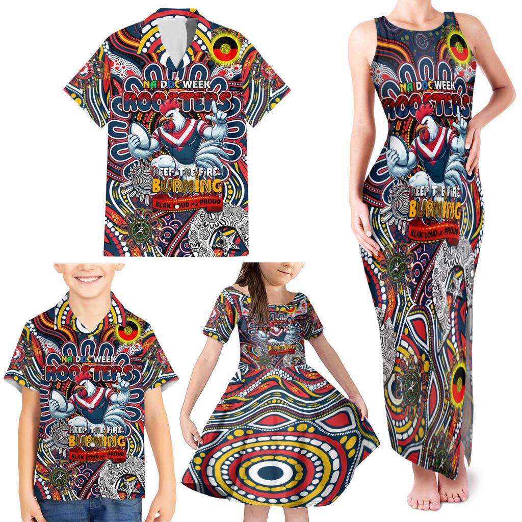 Custom NAIDOC Week 2024 Roosters Family Matching Tank Maxi Dress and Hawaiian Shirt Mascot Rugby