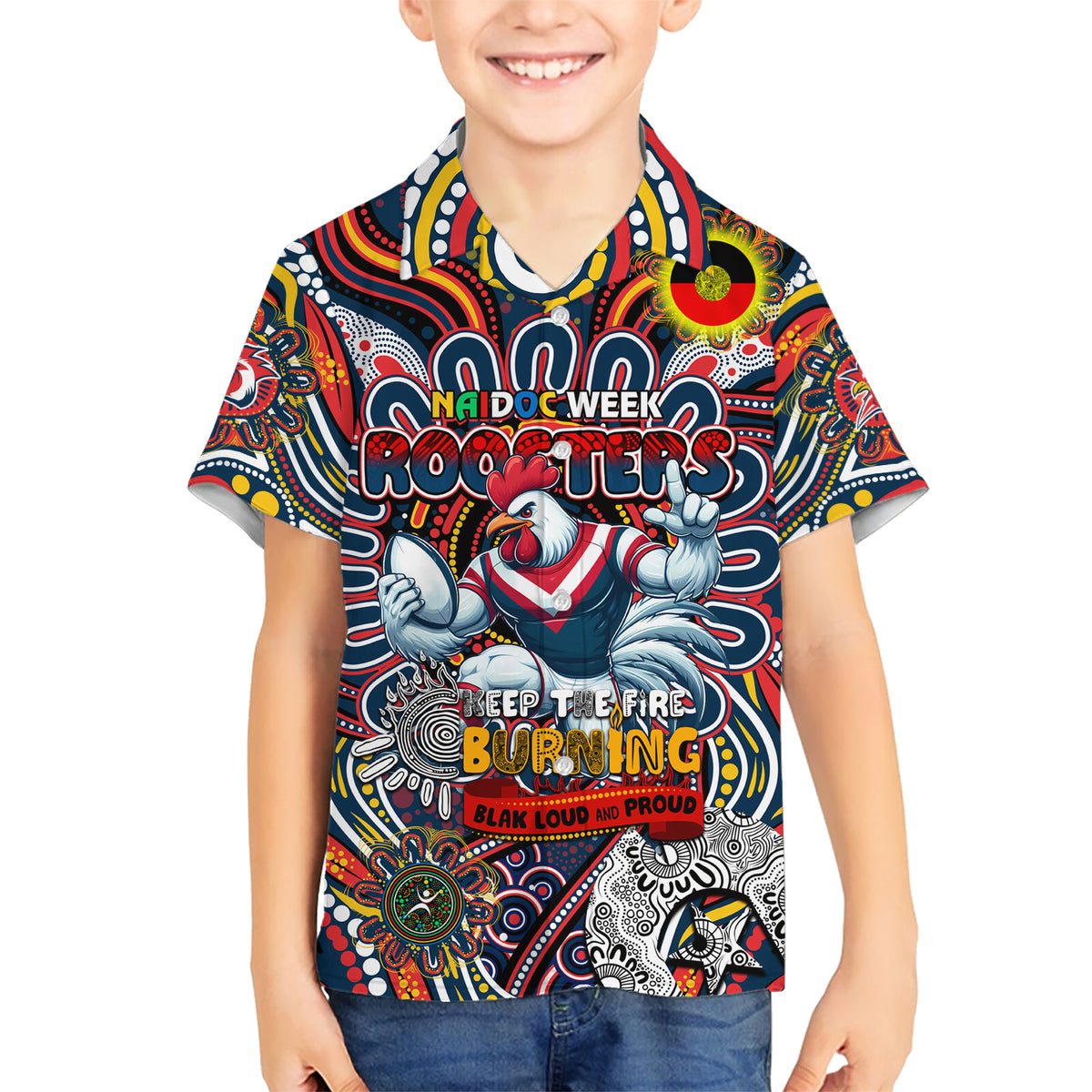 Custom NAIDOC Week 2024 Roosters Kid Hawaiian Shirt Mascot Rugby