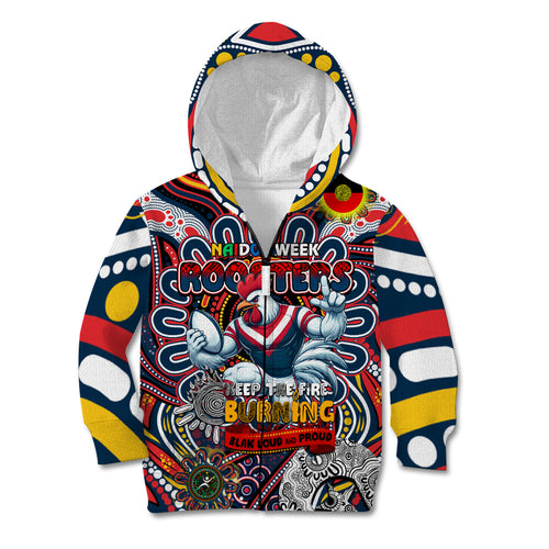 Custom NAIDOC Week 2024 Roosters Kid Hoodie Mascot Rugby
