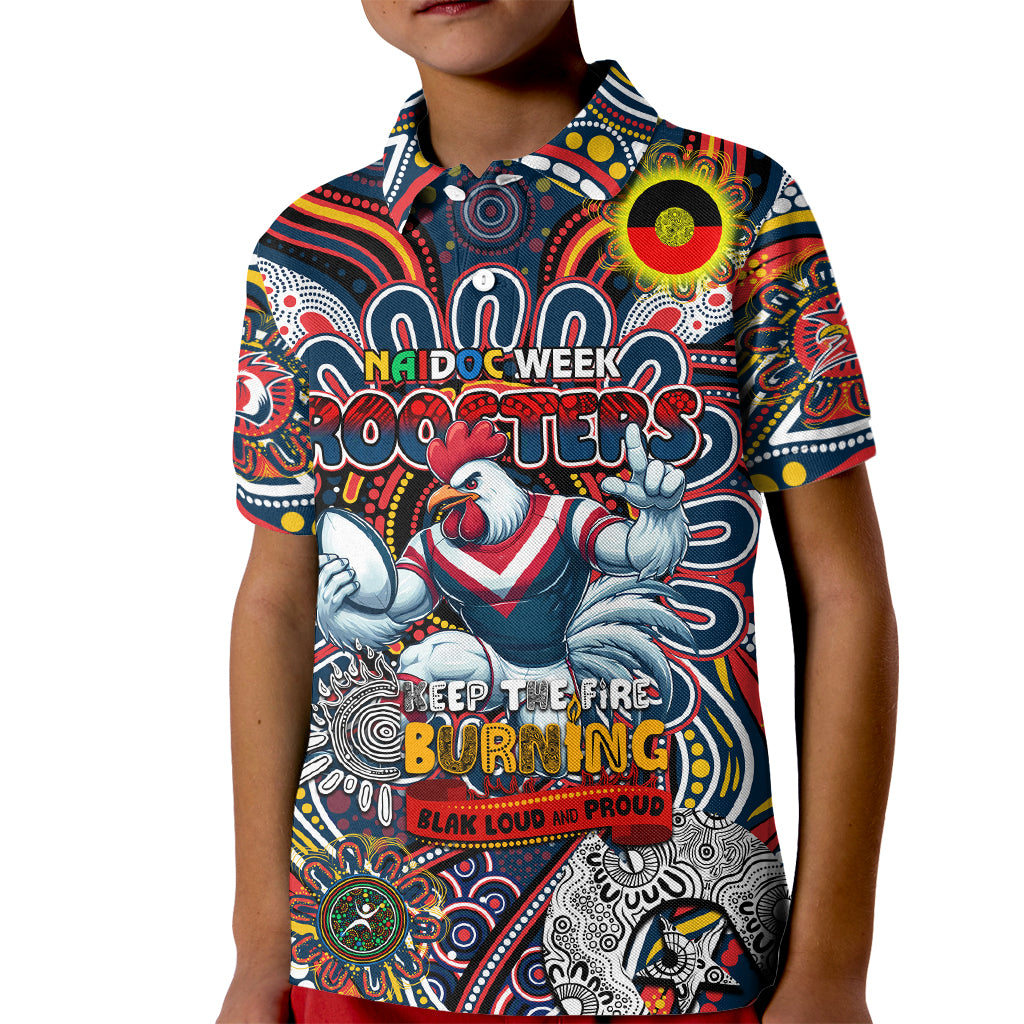 Custom NAIDOC Week 2024 Roosters Kid Polo Shirt Mascot Rugby
