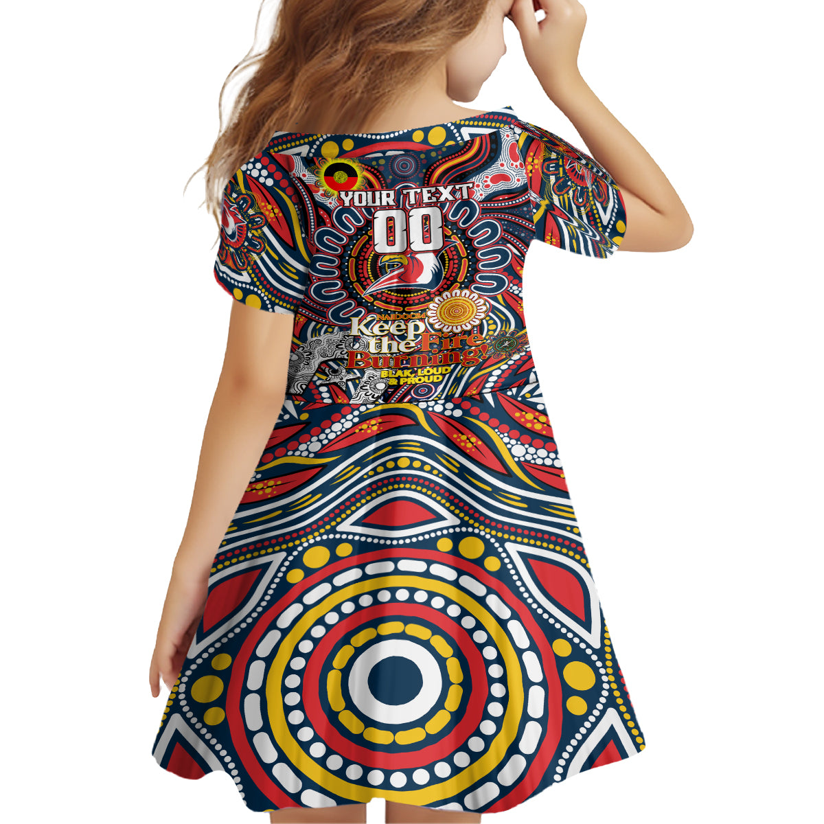 Custom NAIDOC Week 2024 Roosters Kid Short Sleeve Dress Mascot Rugby