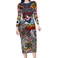 Custom NAIDOC Week 2024 Roosters Long Sleeve Bodycon Dress Mascot Rugby