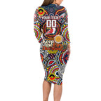 Custom NAIDOC Week 2024 Roosters Long Sleeve Bodycon Dress Mascot Rugby