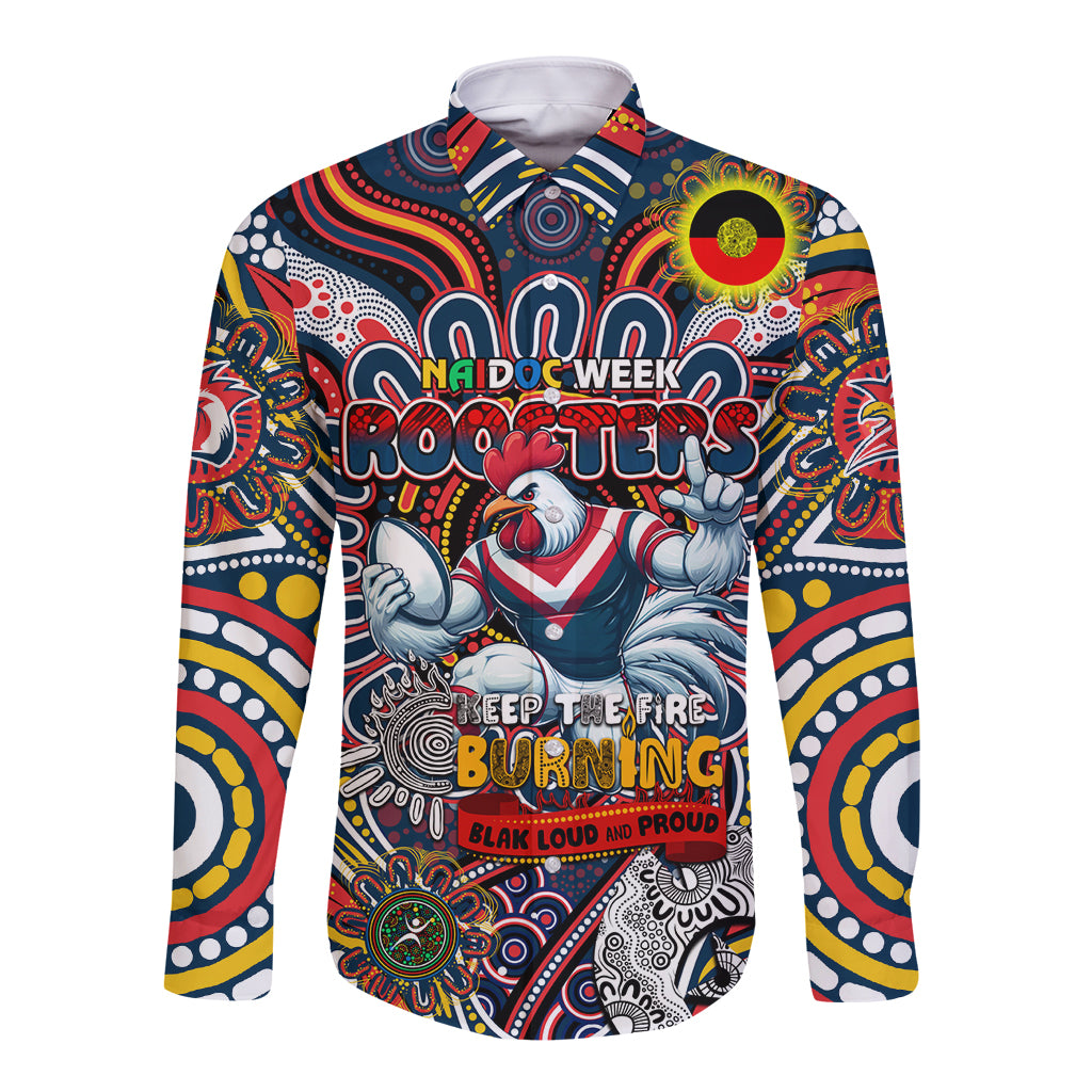 Custom NAIDOC Week 2024 Roosters Long Sleeve Button Shirt Mascot Rugby